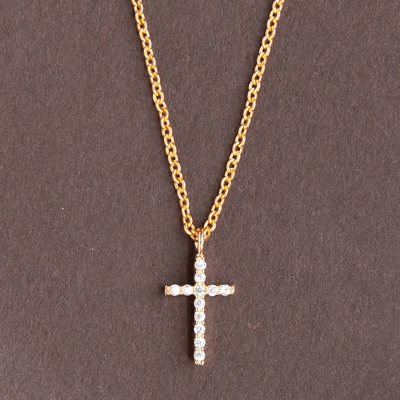 14k Gold Cross Cubic Zirconia Charm Necklace Religion Spiritual