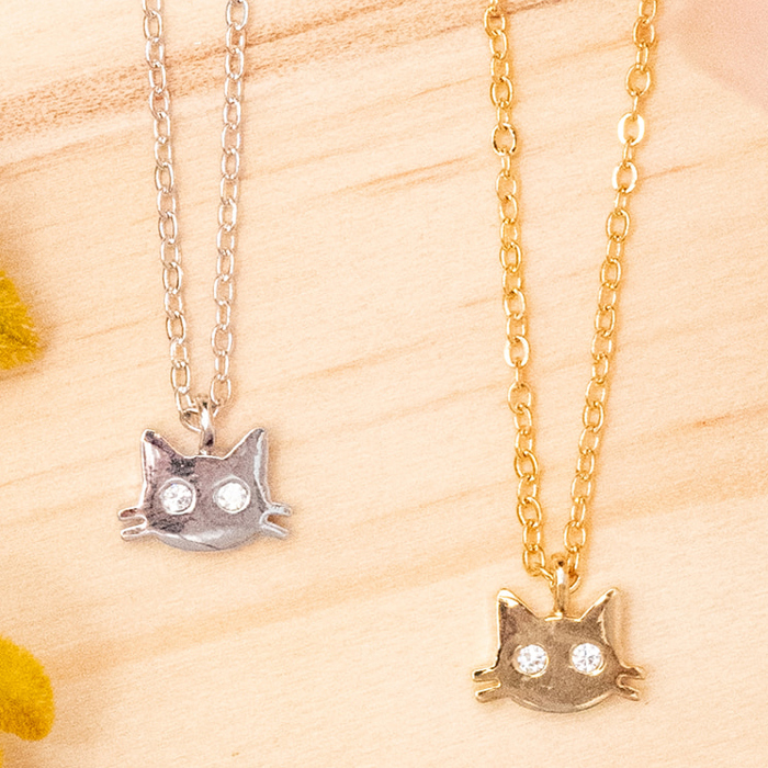 14k Gold or Sterling Silver Cat Face Charm Pendant Animal Pet Necklace