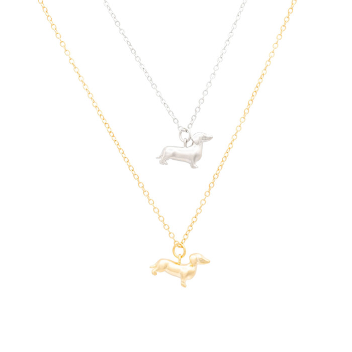 14k Gold or Sterling Silver Dachshund Charm Pendant Animal Pet Dog Necklace