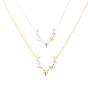  Deer Antler Flowers Charm Necklace Mixed Metal