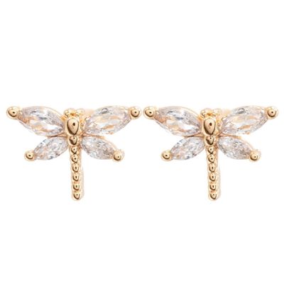 14k Gold Dragonfly Insect CZ Post Stud Earring Nature Gift Giving