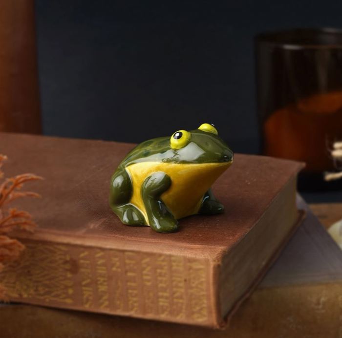 Ceramic Frog Miniature Figurine Whimsical Display Frog Prince