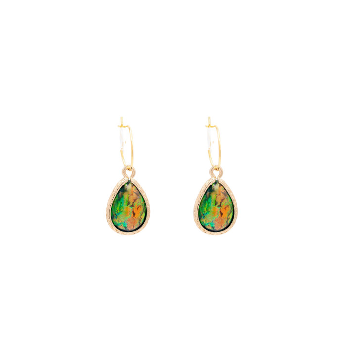 14k Gold Color Changing Opalite Gemstone Huggie Hoop Earring