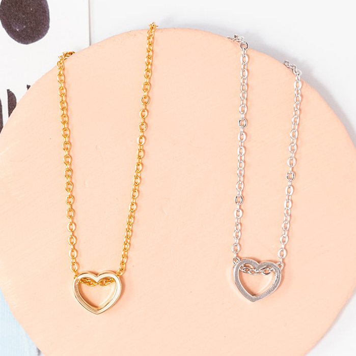 14k Gold or Sterling Silver Heart Cut Out Charm Pendant Love Necklace
