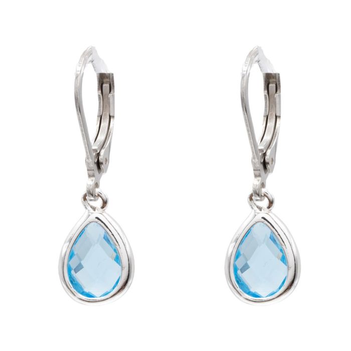14K Gold or Sterling Silver Aqua Blue Glass Gemstone Leverback Drop Earring Hypoallergenic 