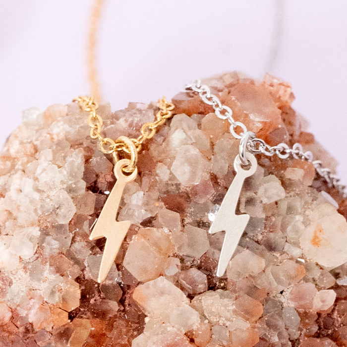 14k Gold or Sterling Silver Lighting Bolt Charm Pendant Celestial Necklace