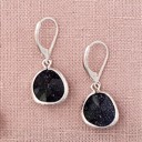  14k Gold or Sterling Silver Glitter Starry Black Glass Gemstone Leverback Dangle Drop Earring