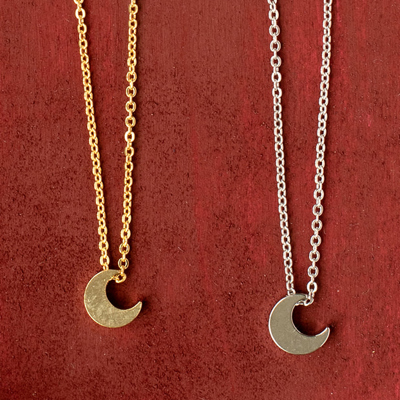 14k Gold or Sterling Silver Crescent Moon Bead Charm Pendant Celestial Necklace