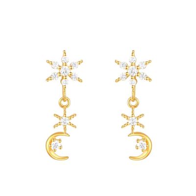 14k Gold Night Sky Dangle CZ Earring Post Stud Celestial Gift Giving