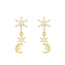  14k Gold Night Sky Dangle CZ Earring Post Stud Celestial Gift Giving