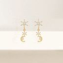  14k Gold Night Sky Dangle CZ Earring Post Stud Celestial Gift Giving