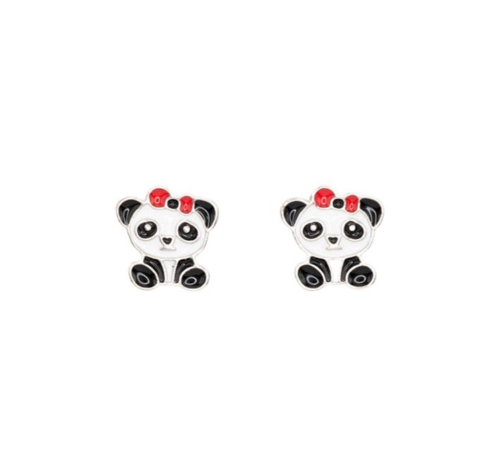 Panda Enamel Post Stud Earring Animal Red Bow Children's Jewelry