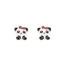  Panda Enamel Post Stud Earring Animal Red Bow Children's Jewelry