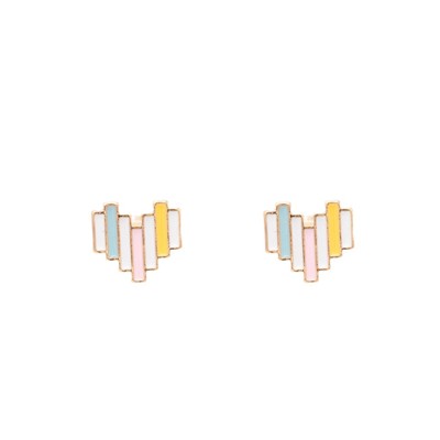Patchwork Heart Enamel Post Stud Earring Children's Jewelry