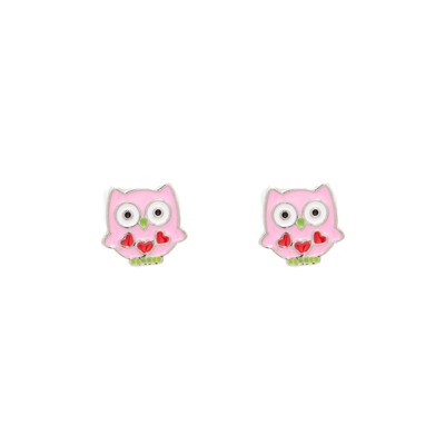 Pink Owl Enamel Stud Post Earring Children's Jewelry Gift