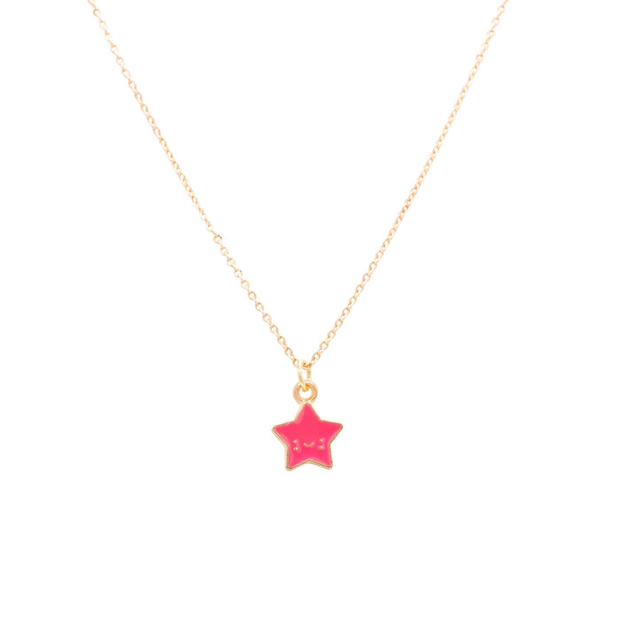 Pink Smiling Star Enamel Charm Necklace Children's Jewelry