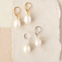 Gold-Plated White Freshwater Pearl Leverback Earring