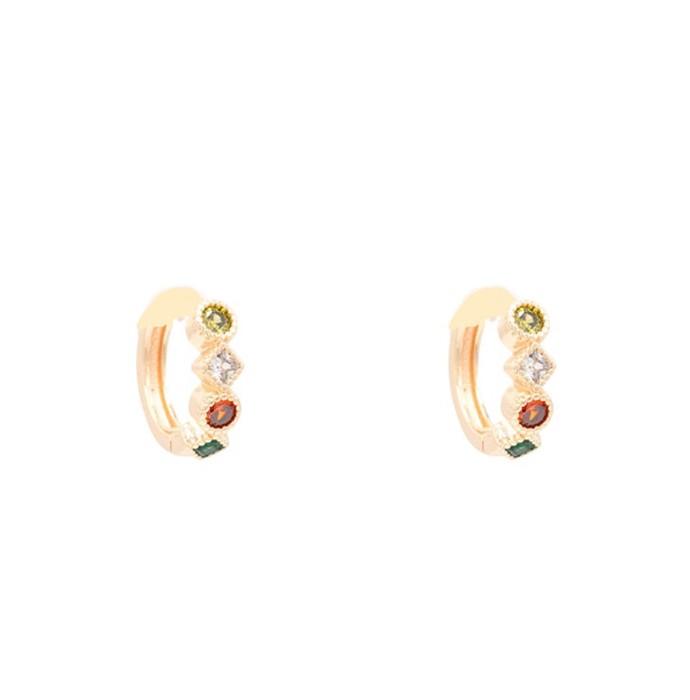 Rainbow Pave Cubic Zirconia Huggie Hoop Earring Geometric