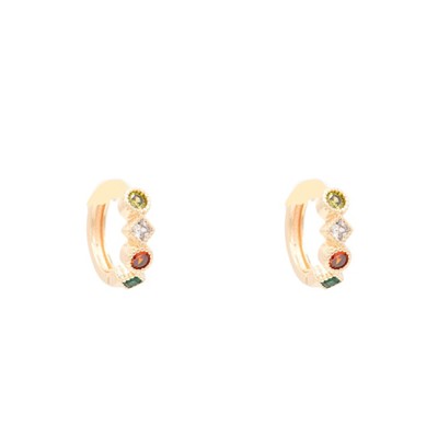 Rainbow Pave Cubic Zirconia Huggie Hoop Earring Geometric