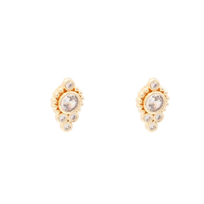 Gold Circle Cluster Pave Cubic Zirconia Gemstone Simple Post