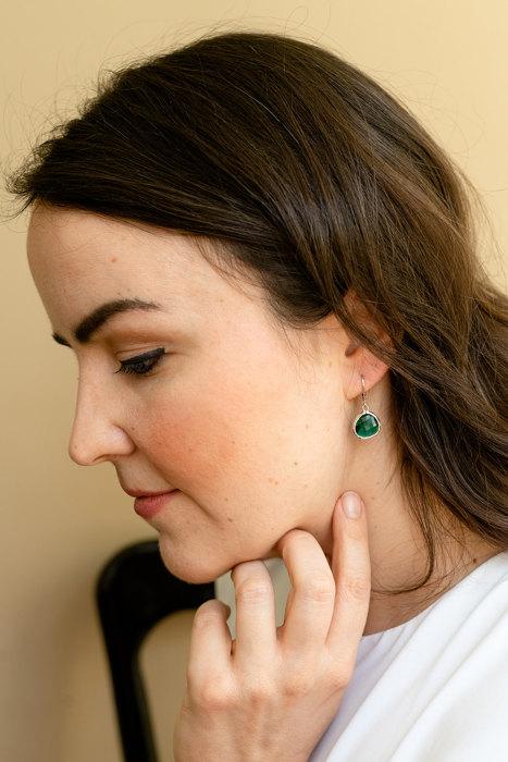 14k Gold or Sterling Silver Emerald Glass Gemstone Leverback Dangle Drop Earring