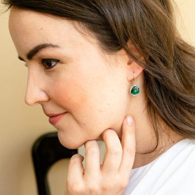 14k Gold or Sterling Silver Emerald Glass Gemstone Leverback Dangle Drop Earring
