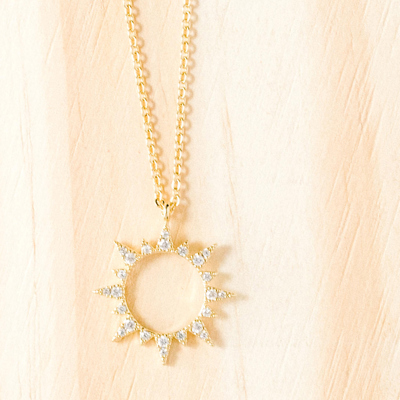 14k Gold or Sterling Silver Sun Cubic Zirconia Pendant Charm Necklace Celestial 