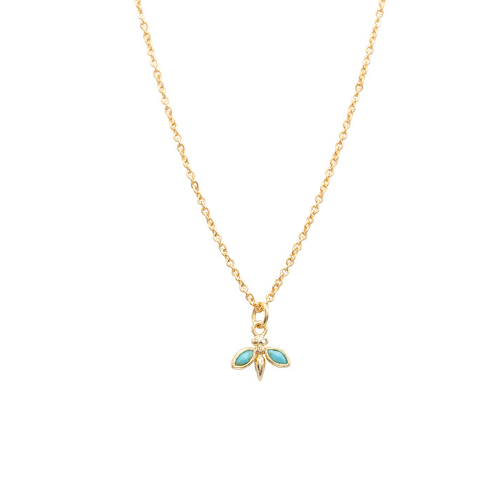 14k Gold Turquoise Dragonfly Pendant Charm Necklace Gift Giving