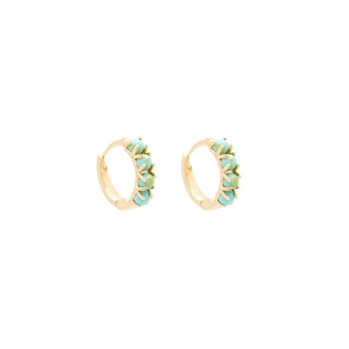 14k Gold Turquoise Stone Huggie Hoop Earring