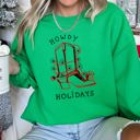 XXL Irish Bright Green Howdy Holidays Christmas Cowboy Boot Western Holiday Spirit Graphic Festive Sweatshirt