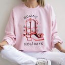 Large Light Pink Howdy Holidays Christmas Cowboy Boot Western Holiday Spirit Graphic Festive Sweatshirt