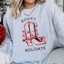 XL Heather Sport Gray Howdy Holidays Christmas Cowboy Boot Western Holiday Spirit Graphic Festive Sweatshirt