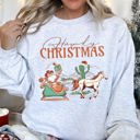 XXL Ash Light Gray Howdy Christmas Santa Cowboy Horse Holiday Western Festive Santa Theme Cozy Sweatshirt