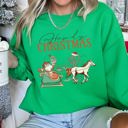 Small Irish Bright Green Howdy Christmas Santa Cowboy Horse Holiday Western Festive Santa Theme Cozy Sweatshirt