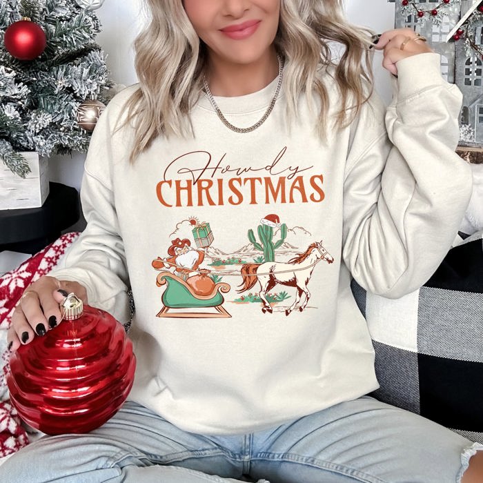 Howdy Christmas Santa Cowboy Horse Holiday Western Festive Santa Theme Cozy Sweatshirt