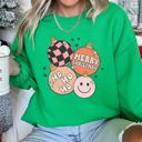 Small Irish Bright Green Ho Ho Ho Merry Christmas Retro Vintage Holiday Cheer Edition Deluxe Graphic Sweatshirt
