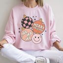 Large Light Pink Ho Ho Ho Merry Christmas Retro Vintage Holiday Cheer Edition Deluxe Graphic Sweatshirt
