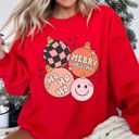 Large Red Ho Ho Ho Merry Christmas Retro Vintage Holiday Cheer Edition Deluxe Graphic Sweatshirt