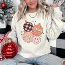 Small Sand Ho Ho Ho Merry Christmas Retro Vintage Holiday Cheer Edition Deluxe Graphic Sweatshirt