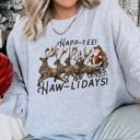 Large Heather Sport Gray Happy Holidays Yee Haw Cowboy Christmas Sweatshirt