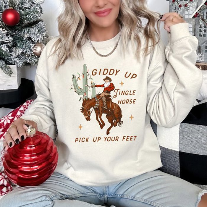Giddy Up Jingle Horse Cowboy Western Rodeo Cozy Graphic Warm Lined Fleece Edition Sweatshirt