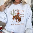 Large Ash Light Gray Giddy Up Jingle Horse Cowboy Western Rodeo Cozy Graphic Warm Lined Fleece Edition Sweatshirt