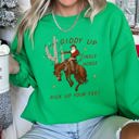 Large Irish Bright Green Giddy Up Jingle Horse Cowboy Western Rodeo Cozy Graphic Warm Lined Fleece Edition Sweatshirt