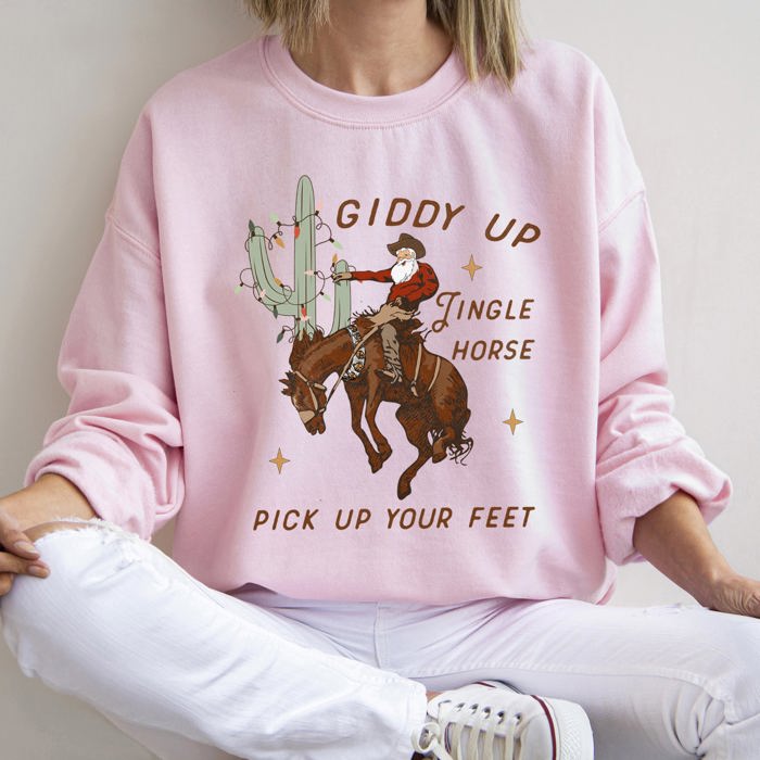 Giddy Up Jingle Horse Cowboy Western Rodeo Cozy Graphic Warm Lined Fleece Edition Sweatshirt