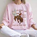 Large Light Pink Giddy Up Jingle Horse Cowboy Western Rodeo Cozy Graphic Warm Lined Fleece Edition Sweatshirt