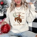 Medium Sand Giddy Up Jingle Horse Cowboy Western Rodeo Cozy Graphic Warm Lined Fleece Edition Sweatshirt