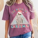 XL Berry Red Just Waiting For Christmas Skeleton Retro Classic Graphic Artwork Comfort Colors Tee