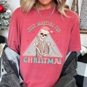 Large Crimson Red Just Waiting For Christmas Skeleton Retro Classic Graphic Artwork Comfort Colors Tee