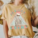 Small Mustard Just Waiting For Christmas Skeleton Retro Classic Graphic Artwork Comfort Colors Tee