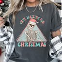 Small Pepper Dark Gray Just Waiting For Christmas Skeleton Retro Classic Graphic Artwork Comfort Colors Tee